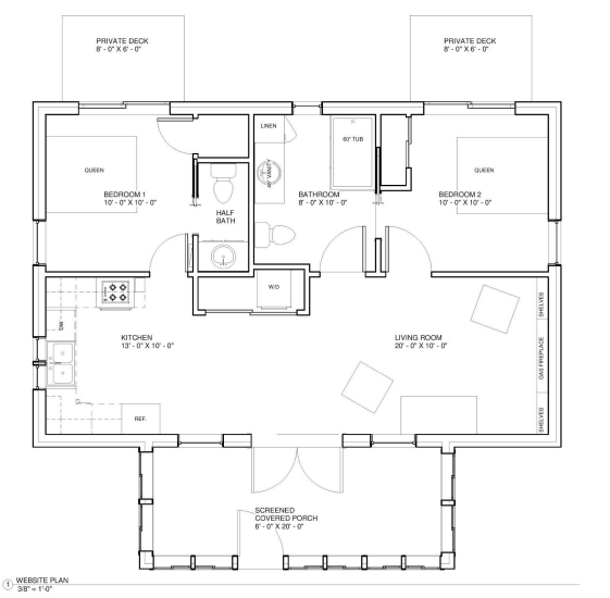MEDCottage Floor Plan example for 2 Bed – 1 Bath
